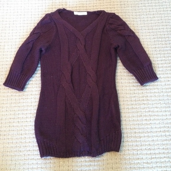 Deep violet cable knit quarter sleeve sweater
