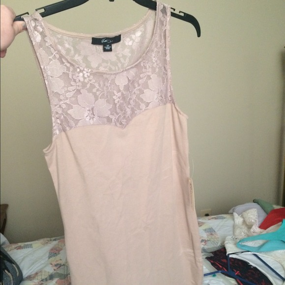 Tan short length dress w/ lace topping-new w/ tag! - Picture 1 of 4