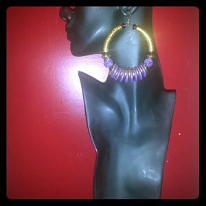 Purple  & Gold  Hoop Earrings
