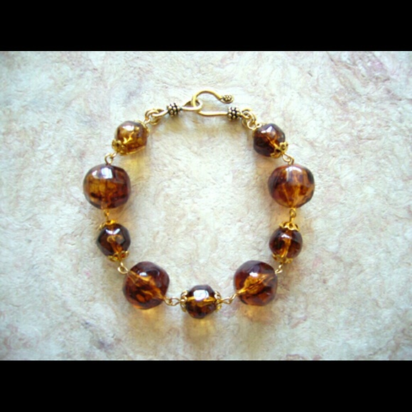 Tortoise Shell Nugget Gold Link Handmade Bracelet