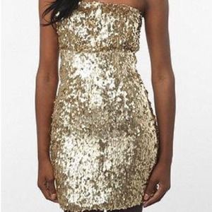 UO gold sequin strapless dress