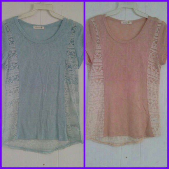 Pinkish, blue/green shirt