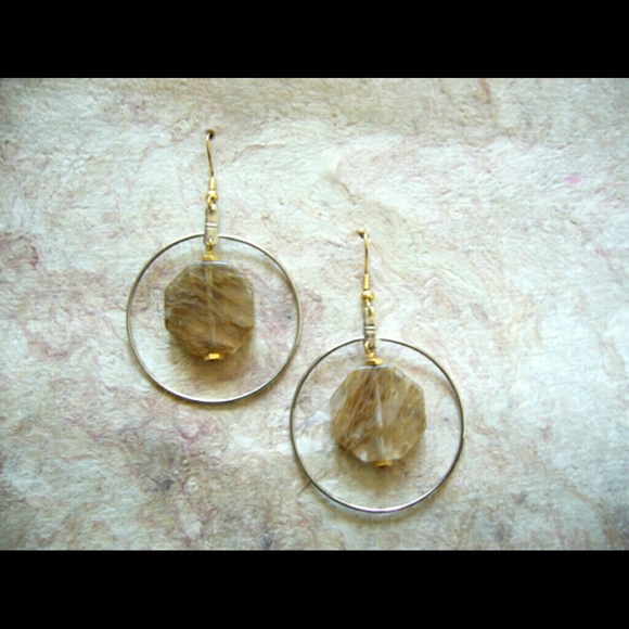 Dual Tone Honeycomb Octagon Loop Handmade Earrings
