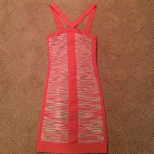 Bebe coral tan and ivory bandage dress