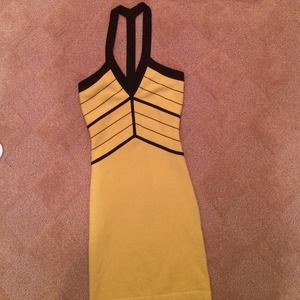 Yellow body con dress