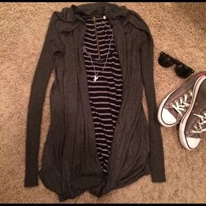 Express ribbed sleeve sweater cover up - gray