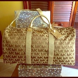 MK Beige Monogram Weekender duffel bag