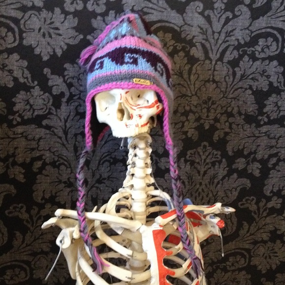 🌊 Pink Grey Blue and Dark Purple Knitted Hat 🌊
