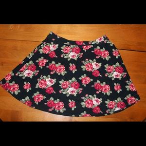 Forever 21 Skater Black Floral Skirt