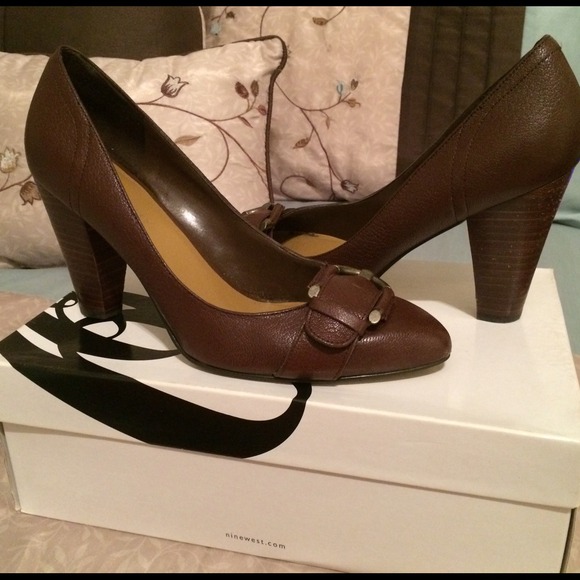 Nine West Brown Pumps with gold buckle