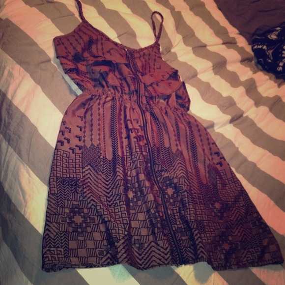 Brown & Black Print Zipper Front Dress