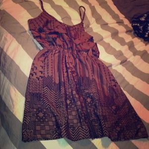 Brown & Black Print Zipper Front Dress