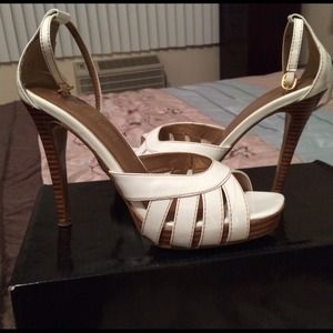 Colin Stuart white patent leather heels