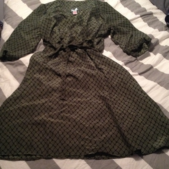 Green with Black Print Dress