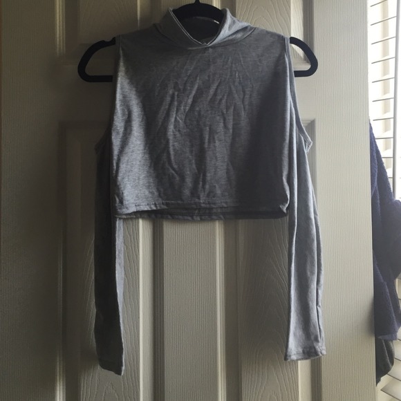 SOLD heather grey turtle neck w/cut out shoulders