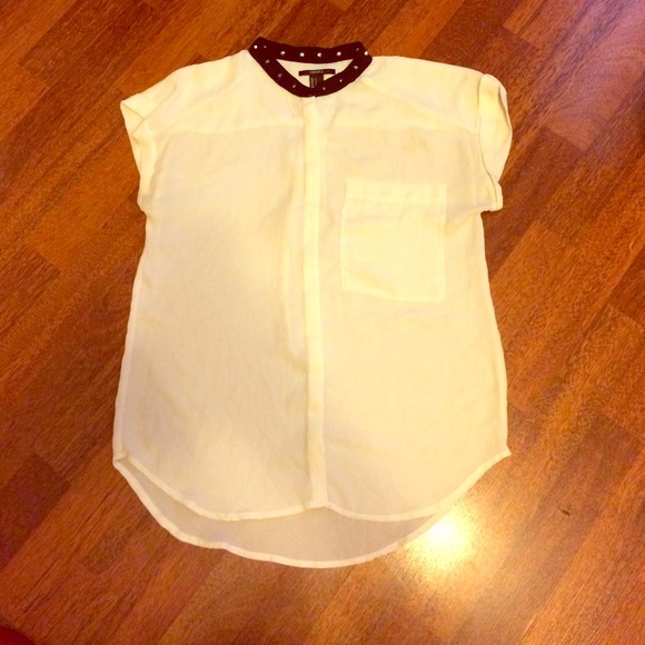 Cream and Black studded collar top