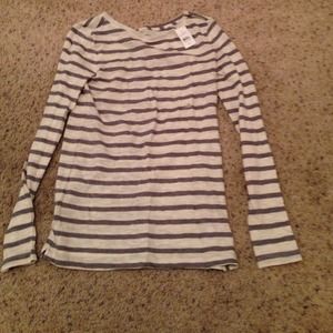 LOFT grey and white striped top