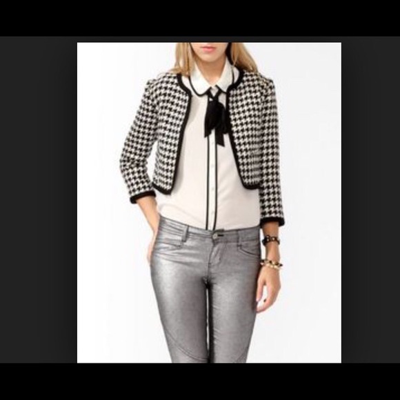 Forever21 Houndstooth Crop Blazer