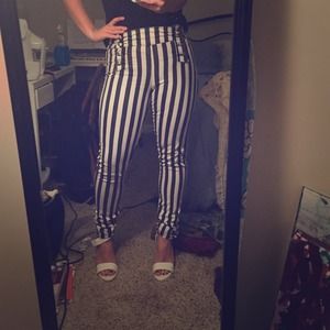 High waisted striped skinny jeans