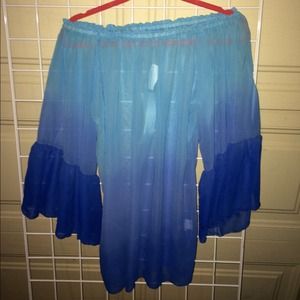 off shoulder sheer belle sleeve blouse / dress