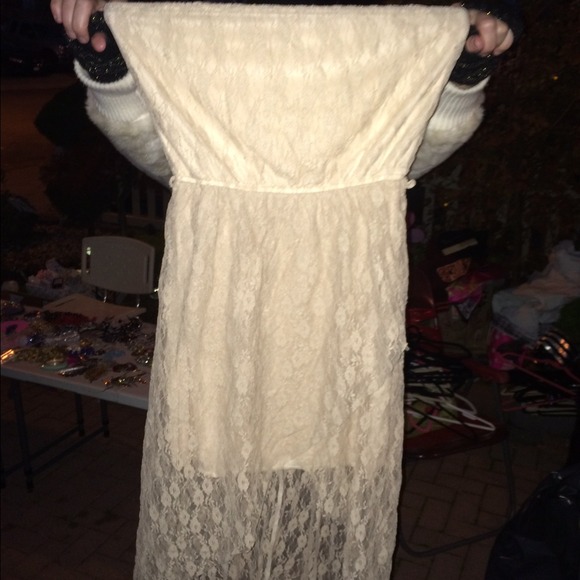 Cream lace short to long tube dress