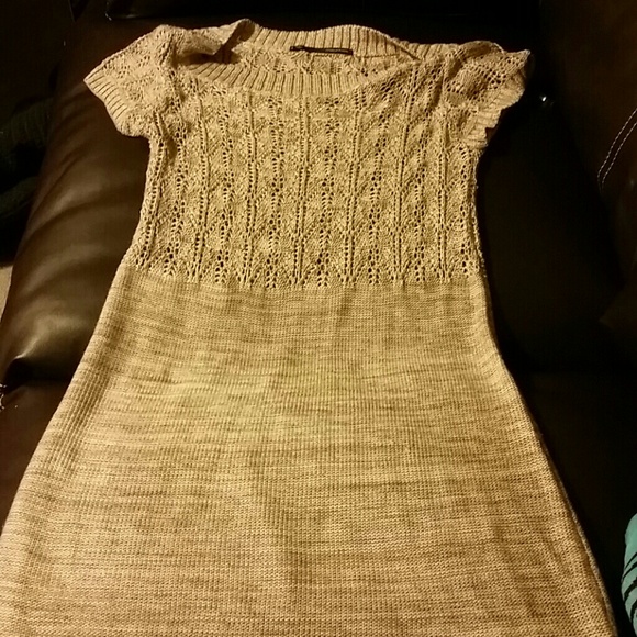 Tan sweater dress.