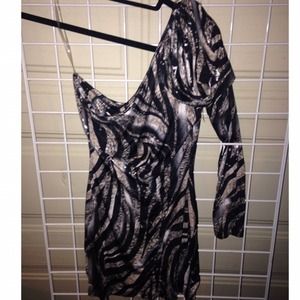 shiny black white grey zebra 1 sleeve dress