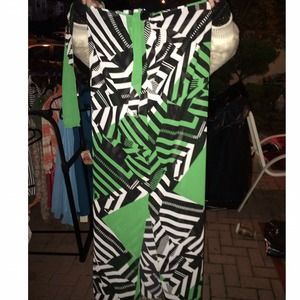 Green black white sheer loose strapless maxi dress