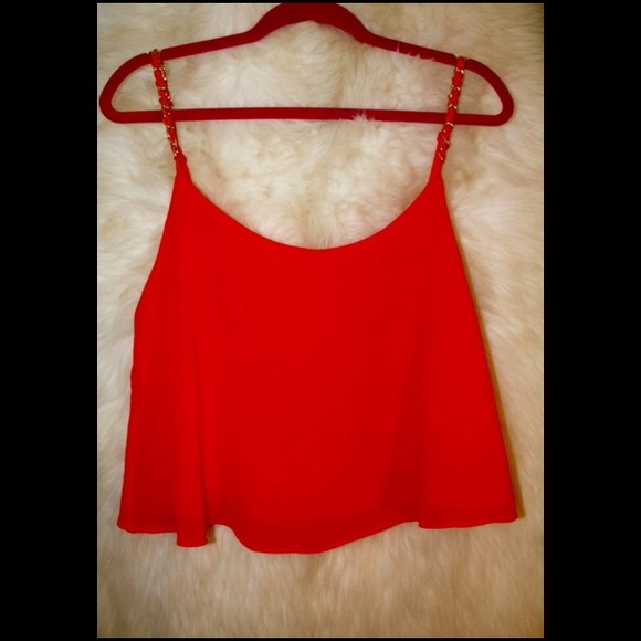 Red CropTop blouse with Open Back & Gold Chains ✨