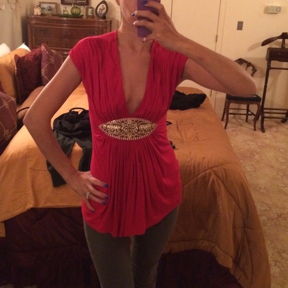 Sky ® Red shirt gold tigers & rhinestones