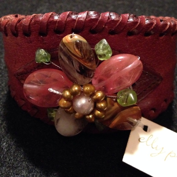 Leather jeweled bracelet