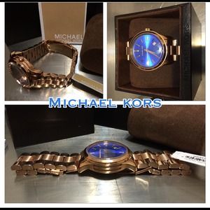 Brand New Michael Kors Rose Gold Runway Blue Watch