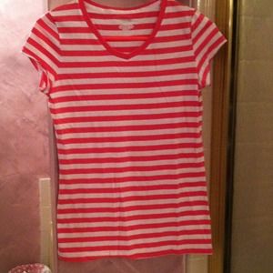 Pink and white striped v-neck tee