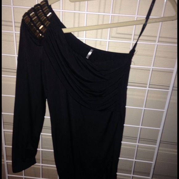Black 1 sleeve stud mini dress