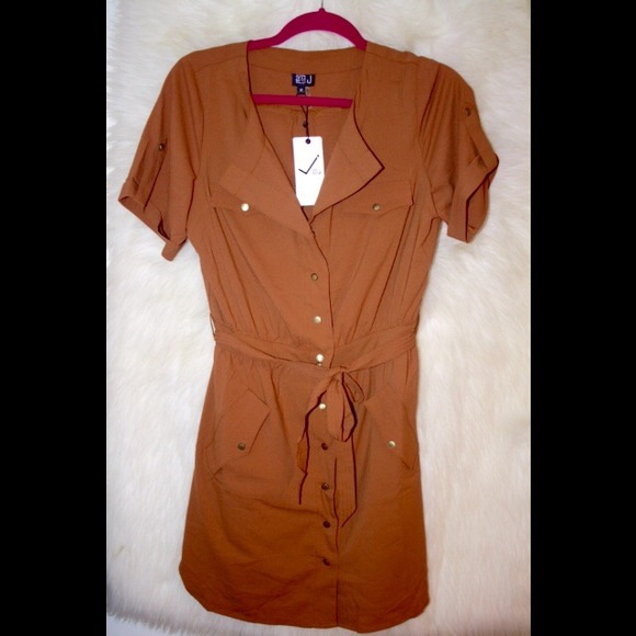 Light brown snap button Knee length dress
