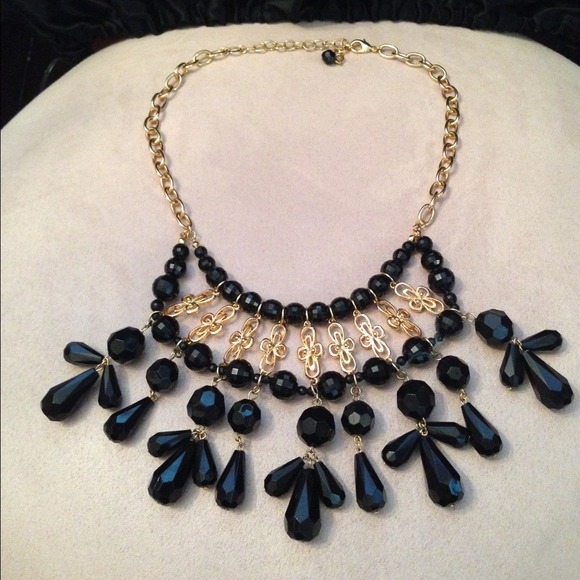 Gold and black jeweled necklace