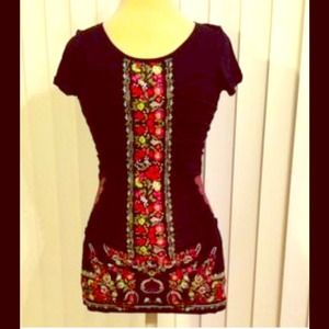 Free People XS black & floral tunic