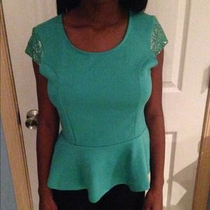 Teal and gold sparkle top