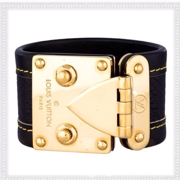 🎉2XHP🎉💯%Auth LOUIS VUITTON SUHALI LEATHER CUFFS - Picture 4 of 4