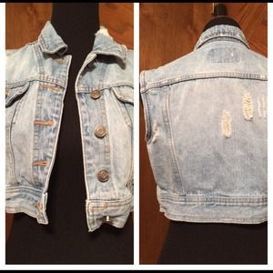 Destructed light denim crop jacket