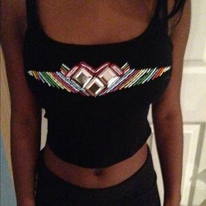 Black h&m crop top with beaded design.