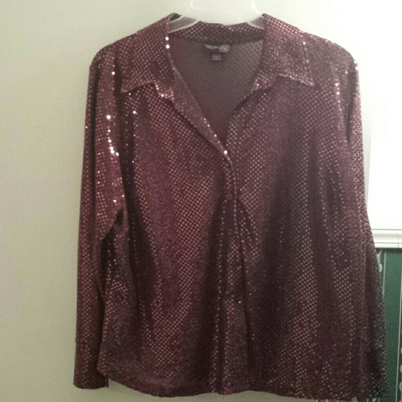 Venezia Tops - Maroon button down, sparkly top.