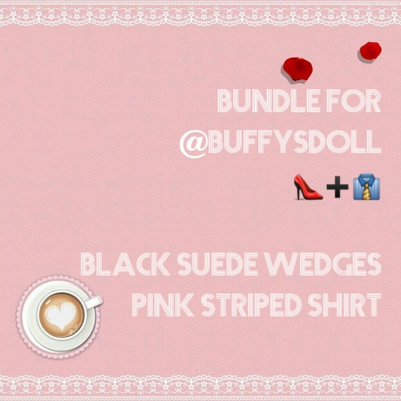 Bundle of Black Suede Wedges & Pink Striped Shirt
