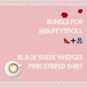 Bundle of Black Suede Wedges & Pink Striped Shirt
