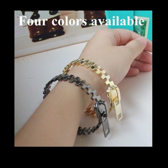 New Black silver and gold zipper bangle bracelet