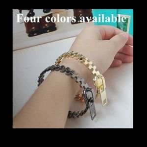 New Black silver and gold zipper bangle bracelet