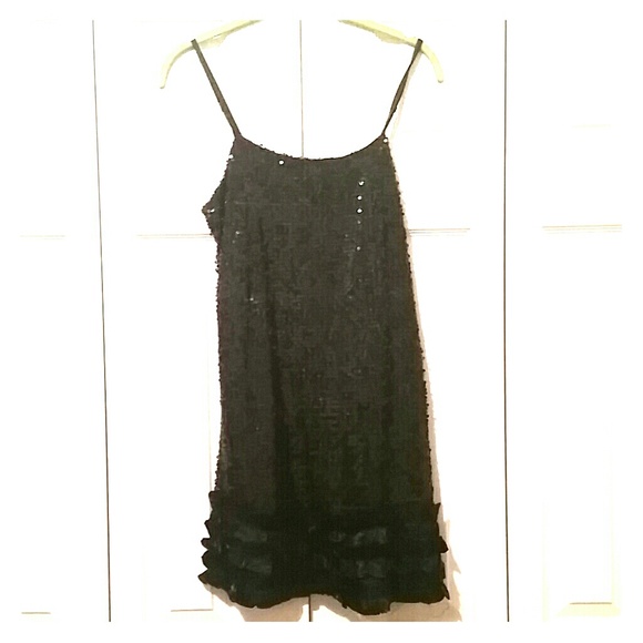 Little black sequenced dress. Really fun!