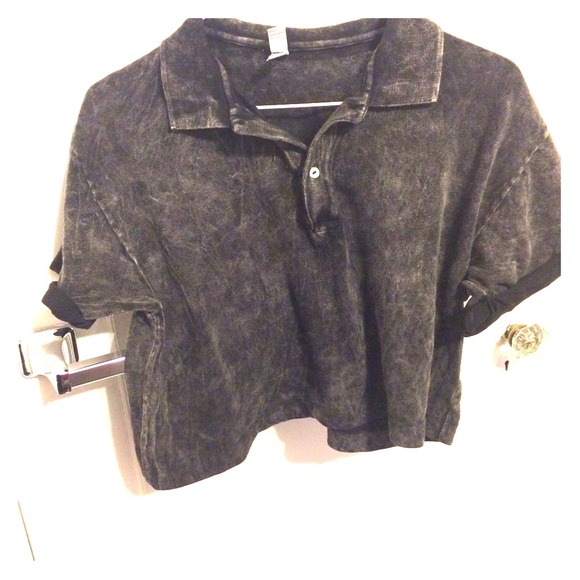 Black Acid Wash Cropped Polo