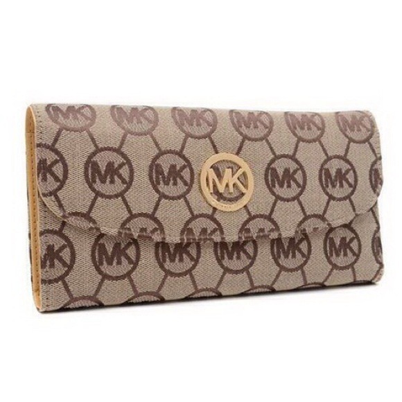Michael Kors Logo Monogram Large Beige Wallets