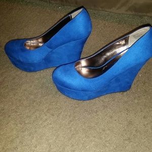 blue suede wedges